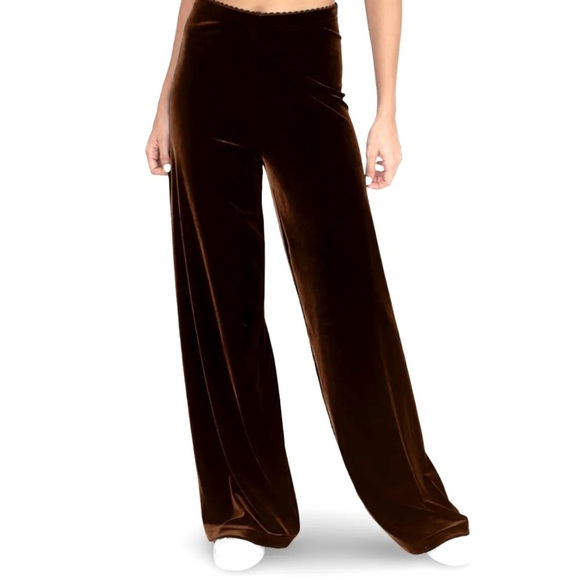 Bob Mackie Women’s Velvet High-Rise Wide-Leg Pull on Brown Trousers Large EUC‎ - Picture 1 of 9